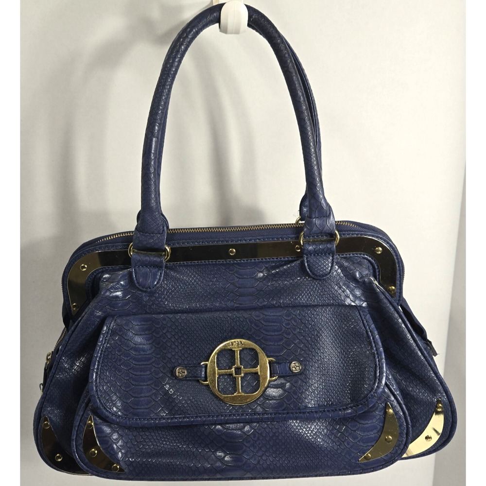 Iman Blue Faux Snakeskin look Satchel Handbag Purse with dust cover bag